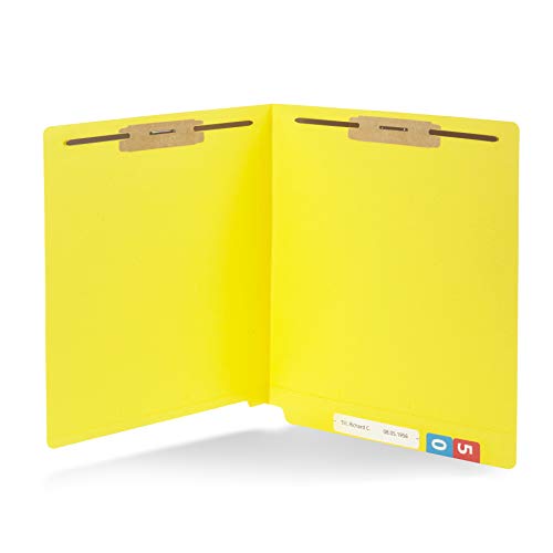 50 Yellow End Tab Fastener File Folders - Reinforced Straight Cut Tab - Durable 2 Prongs Designed to Organize Standard Medical Files, Receipts, Office Reports, and More - Letter Size, Yellow, 50 Pack