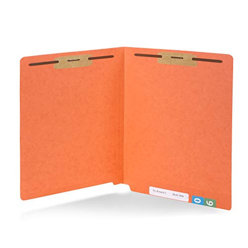 50 Orange End Tab Fastener File Folders - Reinforced Straight Cut Tab - Durable 2 Prongs Designed and Manufactured with Our Thick 11 PT Manila Paper Stock and Durable 2 Prong Fastener Design - Letter Size, Orange, 50 Pack
