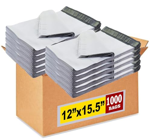 iMBAPrice Poly Mailers 12x15.5 Inch, 1000-Pack  Medium #5 White Shipping Bags for Clothing, Strong Self-Seal Adhesive Envelopes, Tear-Resistant Mailers for small Business Packaging