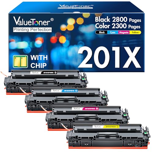 Valuetoner 201X Toner Compatible for HP 201X Toner Cartridges 4 Pack High Yield CF400X CF401X CF402X CF403X for Color Laserjet Pro MFP M277dw M252dw M277c6 M277n M252n M277 (Black Cyan Yellow Magenta)