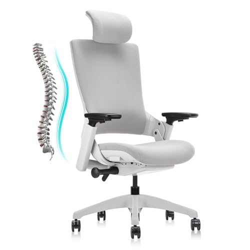 CLATINA Ergonomic High Swivel Executive Chair with Adjustable Height Head 3D Arm Rest Lumbar Support and Upholstered Back for Home Office Gray