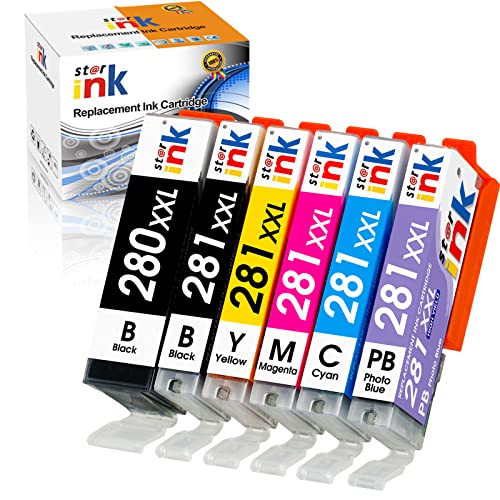 PGI-280XXL CLI-281XXL Replacement for Canon 280 281 Ink Cartridges Compatible with Canon TS9120 Ink Cartridges TR8620a TS8120 TS8220 TS8320 TR8620 TR8520 Printer(PGBK,BK,C,M,Y,PB) 6-Pack