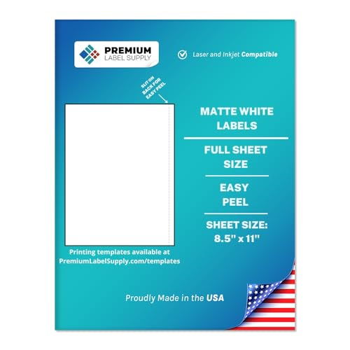 Premium Label Supply White Sticker Full Sheet Shipping Labels  8.5" x 11"  Laser/Inkjet Compatible  (1 per Sheet), 1000 Sheets - Letter Size