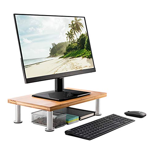 The Original Bamboo Monitor Stand (As Seen On PBS) - Monitor Riser for Computer Screen or Laptop - Desk Shelf Adds Storage Space & Improves Ergonomics - Natural