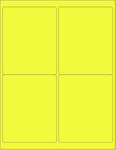 8-1/2 x 11" Neon Color High Light Fluorescent Labels for Laser & Inkjet Printer (Yellow Fluorescent, 4 x 5" - 4 Per Page | 1000 Labels)