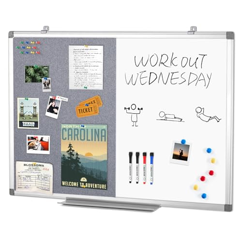 Combination Magnetic Whiteboard & Fabric Board,Dry Erase Board Bulletin Board 36x24inches Combo Vision Board for Wall,Home,School,Office