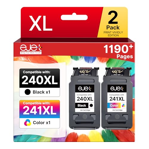ejet PG-240XL/CL-241XL Ink Cartridge Replacement for Canon 240XL 241XL Combo Pack for Canon 240 241 High Capacity for Printer Pixma MG3620 TS5120 MG2120 MG3520 MX452 MX512 MX532 MX472 (2 Pack)