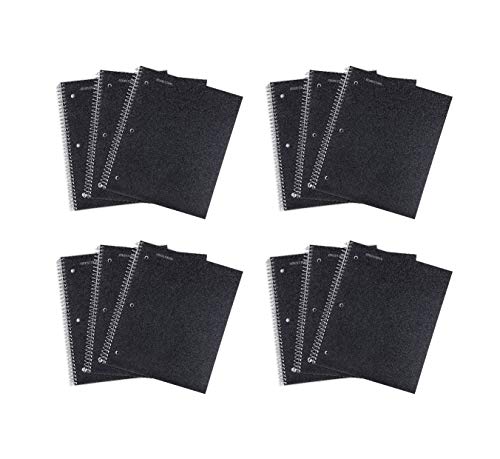 Mintra Office Durable Spiral Notebooks, 1 Subject, (Black, College Ruled 12pk), 100 Sheets, Poly Pocket, Moisture Resistant Cover, School, Office, Business, Professional