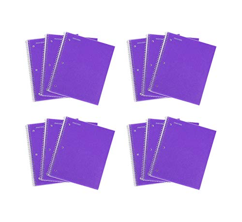 Mintra Office Durable Spiral Notebooks, 1 Subject, (Purple, College Ruled 12pk), 100 Sheets, Poly Pocket, Moisture Resistant Cover, School, Office, Business, Professional
