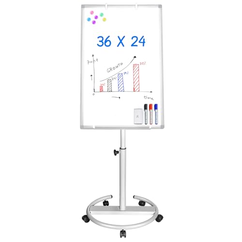 Mobile Whiteboard  36 x 24 inches Portable Magnetic Dry Erase Board, 3' x 2' Stand Easel White Board Dry Erase Easel Standing Board with Flipchart Hooks