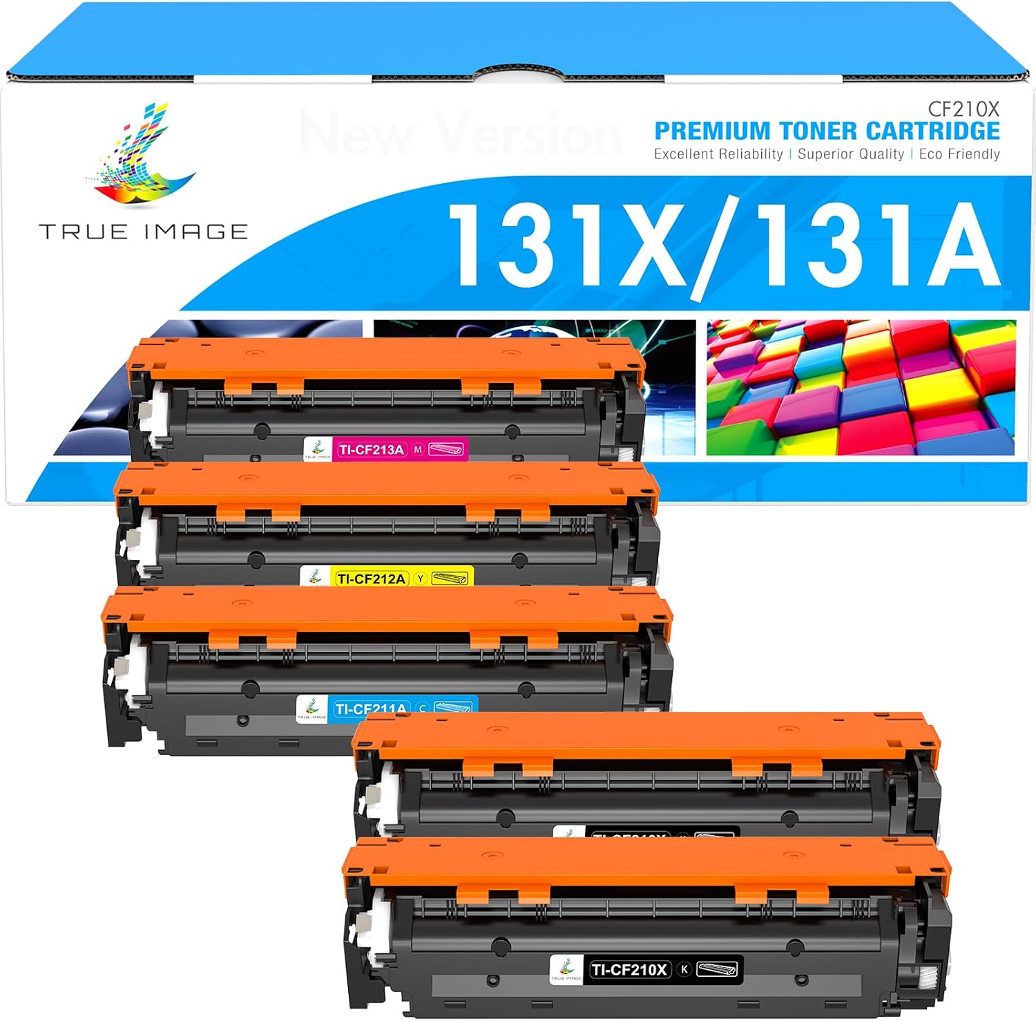 TRUE IMAGE Compatible Toner Cartridge Replacement for HP 131A 131X Laserjet Pro 200 Color M251nw M251n MFP M276nw M276n CF210X CF210A CF211A CF212A CF213A Printer (Black Cyan Yellow Magenta, 5-Pack)