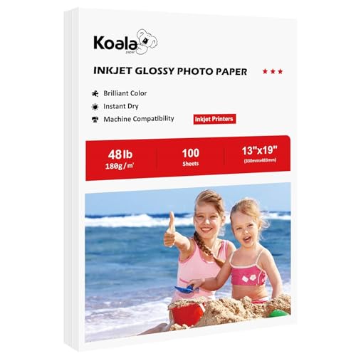 Koala Glossy Inkjet Photo Paper 13X19 Inches 48lb 100 Sheets Professional Glossy Photographic Paper Compatible with Inkjet Printer Use DYE INK 180GSM