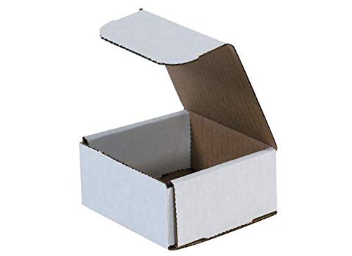 Secure Seal Shipping Boxes - 4x4x2" Mailers - White Foldable Corrugated Cardboard Packaging for Mailing, Moving, Storage, and Organizing - Strong Lightweight Foldable (Bulk 100 Pack)