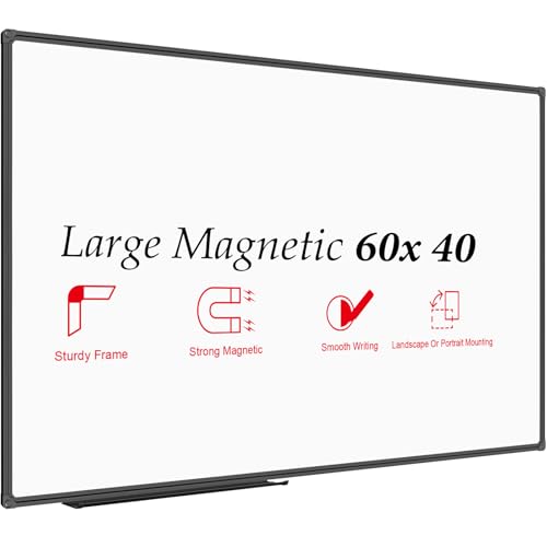 JILoffice Large Magnetic White Board, Dry Erase Board 60 x 40 Inch, Black Aluminum Frame Wall Mounted Board for Office Home and School