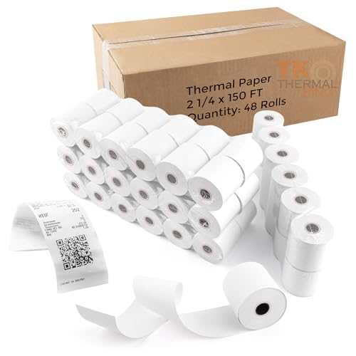 (48 Rolls) 2 1/4" x 150' Thermal Paper, Adding Machine/Calculator POS Receipt paper for Cash Registers