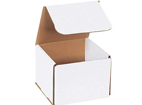 Secure Seal Shipping Boxes - 5x5x4" Mailers - White Foldable Corrugated Cardboard Packaging for Mailing, Moving, Storage, and Organizing - Strong Lightweight Foldable (Bulk 50 Pack)