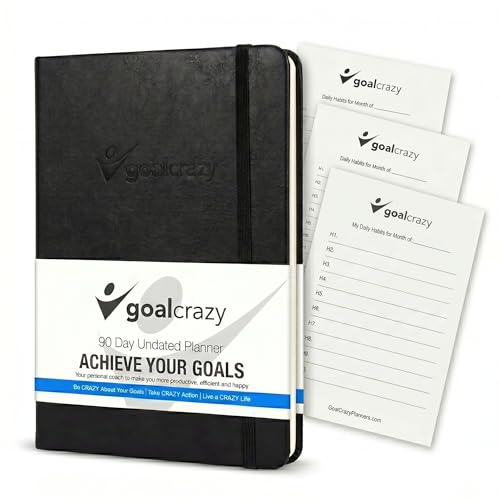 Undated Planner  90 Day Guided Journal & Productivity Organizer, A5 Daily & Weekly Planner 2025 2026 with Goal Setting, Habit Tracker, To Do List, Academic & Work Calendar, Leather Hardcover - Black