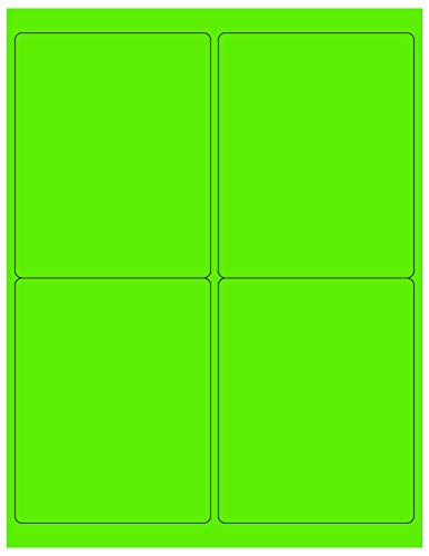 NextDayLabels - 8-1/2 x 11 Neon Color High Light Fluorescent Labels for Laser & Inkjet Printer (Green Fluorescent, 4 x 5-4 Per Page | 400 Labels)