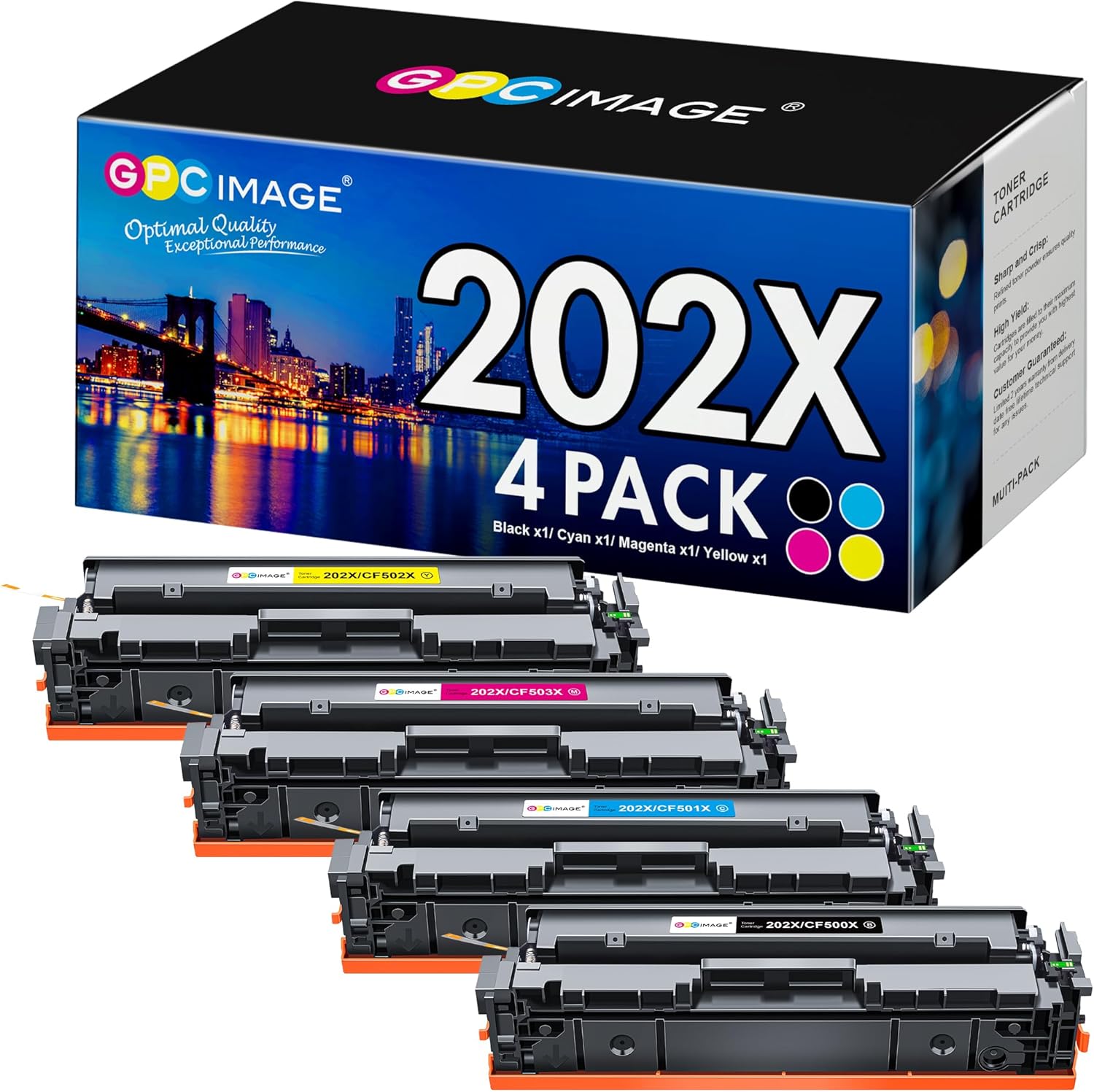 GPC Image Compatible 202X Toner Cartridge Replacement for HP 202X 202A CF500X CF500A to use with Laserjet Pro MFP M281fdw M254dw M281cdw M281 M281dw M280nw Toner Printer (1B 1C 1M 1Y, 4 Pack)