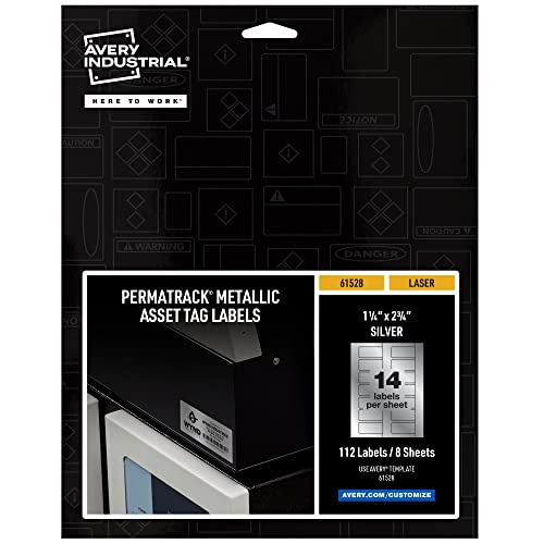 Avery Metallic Asset Tag Labels, 1-1/4 x 2-3/4", Laser Printable Tags, 112 Waterproof Labels (61528)