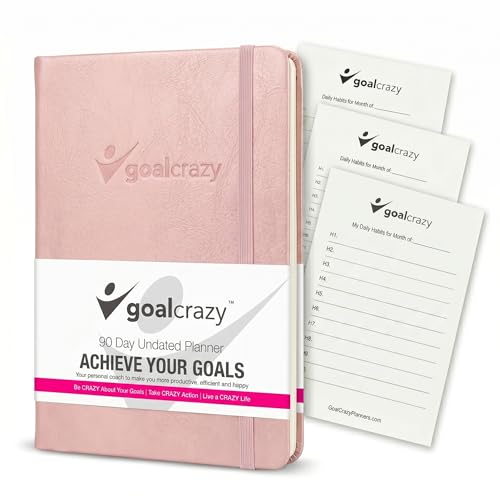 Undated Planner  90 Day Guided Journal & Productivity Organizer, A5 Daily & Weekly Planner 2025 2026 with Goal Setting, Habit Tracker, To Do List, Academic & Work Calendar, Leather Hardcover - Rose Gold