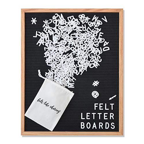Black Felt Letter Board 16x20 Inches, Changeable Letter Board Plus 348 White Plastic Letters, Warm Oak Frame Wooden Letter Board