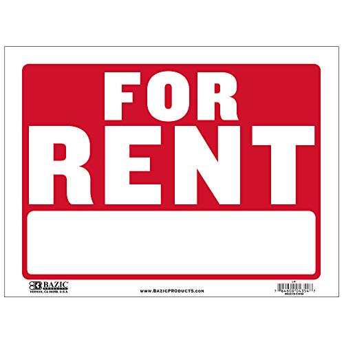 BAZIC Products For Rent Sign 12"x16", For Rent Rental House Home Apartment Car Auto Store Shops Business Waterproof Indoor Signage, 24-Pack