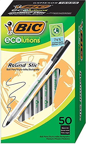 BIC Ecolutions Round Stic Ballpoint Pen, Medium Point (1.0mm), Black, 144-Count, For a Smooth Writing Experience