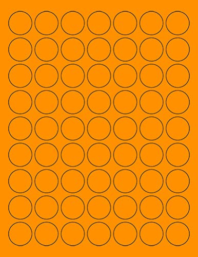 8-1/2 x 11" Neon Color High Light Fluorescent Labels for Laser & Inkjet Printer (Orange Fluorescent, 1" Round - 63 per Page - 6300 Labels)