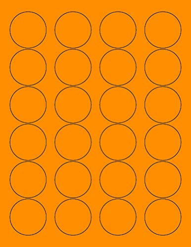 8-1/2 x 11" Neon Color High Light Fluorescent Labels for Laser & Inkjet Printer (Orange Fluorescent, 1.66" Round - 24 Per Page | 2400 Labels)