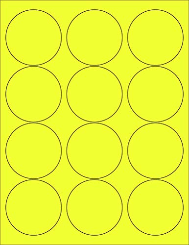 8-1/2 x 11" Neon Color High Light Fluorescent Labels for Laser & Inkjet Printer (Yellow Fluorescent, 2.5" Round - 12 Per Page | 1200 Labels)