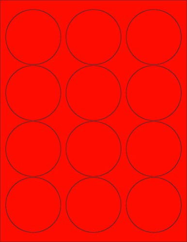 8-1/2 x 11" Neon Color High Light Fluorescent Labels for Laser & Inkjet Printer (RED Fluorescent, 2.5" Round - 12 Per Page | 1200 Labels)