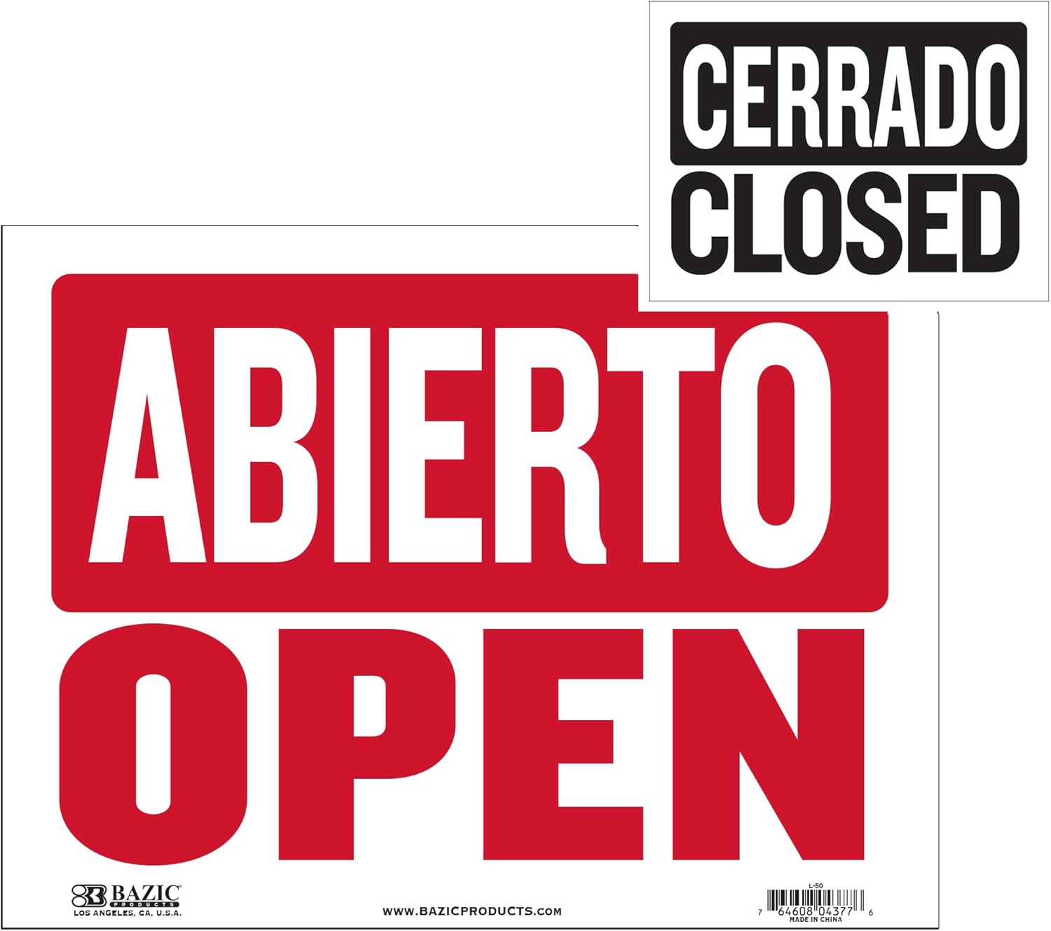 BAZIC Products Abierto & Cerrado Sign on Back, Open & Closed Sign 12"x16", Double Sides Plastic Vinyl Signs, Business Store Office Restaurants Bars Shops, 24-Pack