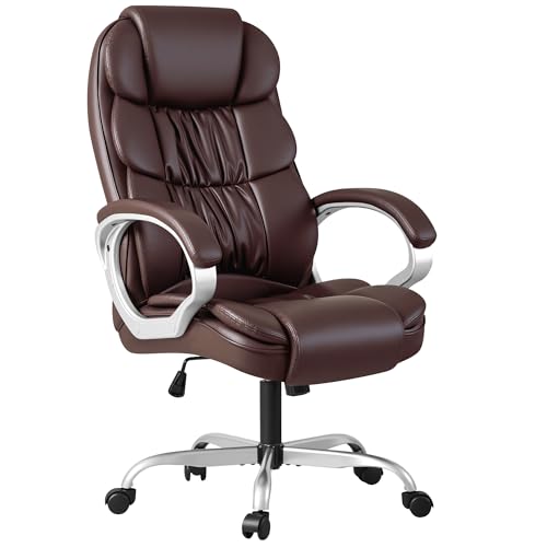Homall Office Chair High Back Computer Chair Ergonomic Desk Chair, PU Leather Adjustable Height Modern Executive Swivel Task Chair with Padded Armrests and Lumbar Support (Brown)
