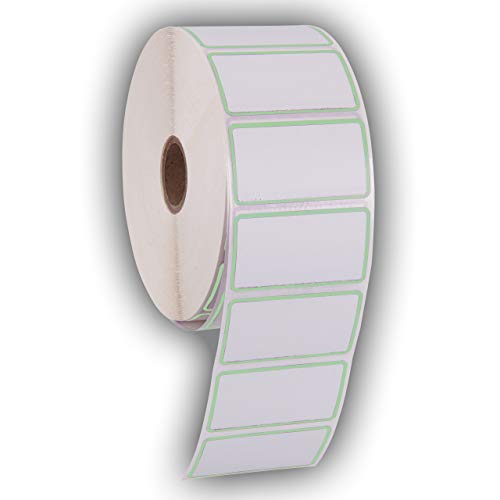 2.25" X 1.25" Direct Thermal Perforated Stickers Labels for Barcodes, Address, Consignment - Compatible with Zebra, Rollo, Godex and More (Green Border, 12 Rolls)