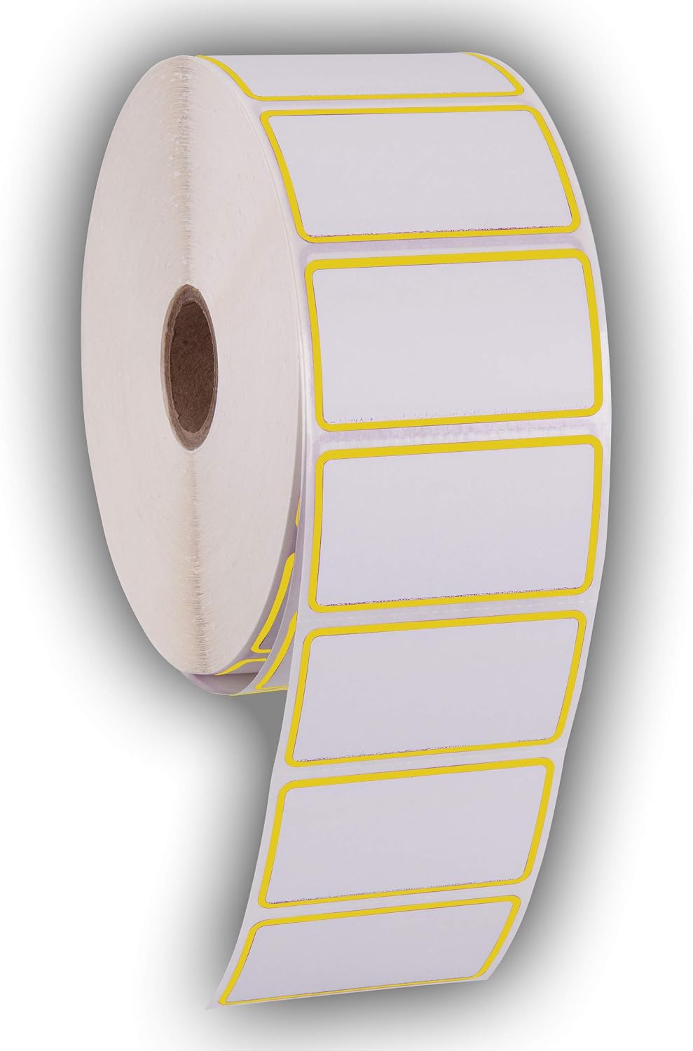 2.25" X 1.25" Direct Thermal Perforated Stickers Labels for Barcodes, Address, Consignment - Compatible with Zebra, Rollo, Godex and More (Yellow Border, 12 Rolls)