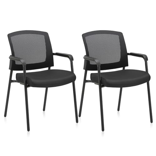 CLATINA Office Reception Guest Chair Mesh Back Stacking with Ergonomic Lumbar Support and Thickened Seat Cushion for Waiting Conference Room Black 2 Pack