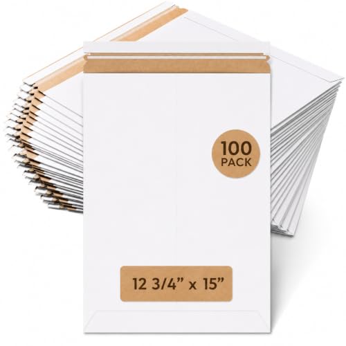 BOX USA StayFlat Mailer, 12.75"L x 15"W, Pack of 100 | Stayflats Envelope Keeping Photo, Document, Artwork Protected During Mailing and Shipping, 12.75x15