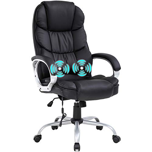 BestOffice Home Office Chair Massage Desk Chair Ergonomic Computer Chair with Lumbar Support Headrest Armrest High Back Task Chair Rolling Swivel PU Leather Executive Chair for Women Adults, Black