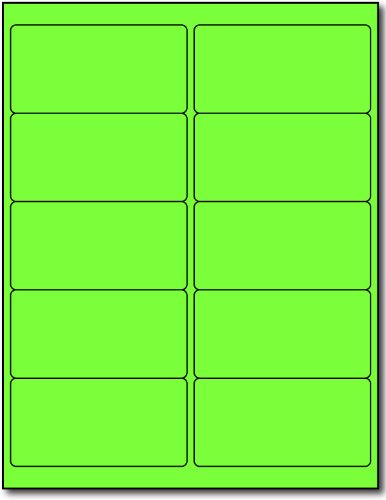 Fluorescent Mailing Labels - 4" x 2" Green- 10 Per Sheet - Bright Neon Color Address Stickers for High Visibility - Inkjet/Laser - 100 Sheets / 1,000 Labels
