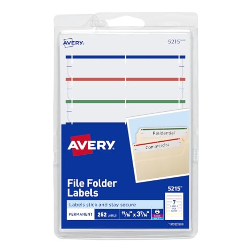 Avery File Folder Labels on 4" x 6" Sheets, Permanent Adhesive, Assorted Colors, 2/3" x 3-7/16", 4,536 Labels, Pack of 18 (5215)