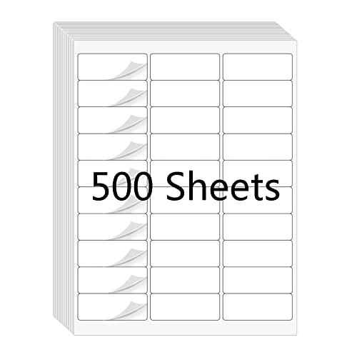 RBHK 1" x 2-5/8" Label Sticker Paper for Laser/Inkjet Printer, 8.5"11" Address Mailing Labels, Matte White, 30 per Page [500 Sheets, 15000 Labels]