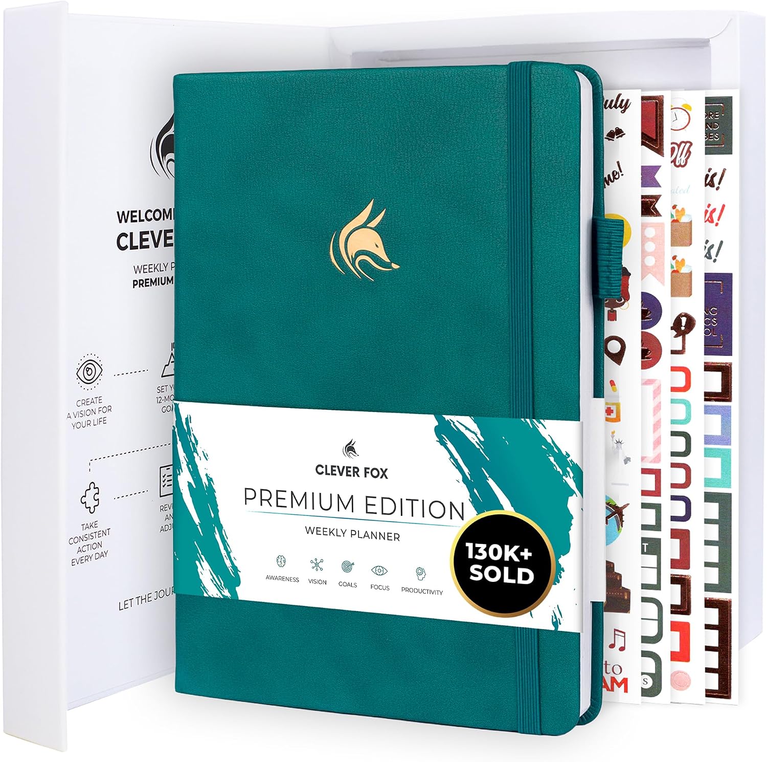 Clever Fox Planner Premium Edition  Undated Luxurious Weekly & Monthly Planner to Increase Productivity and Hit Your Goals  Organizer  Start Anytime, A5, Lasts 1 Year, Dark Teal (Weekly)
