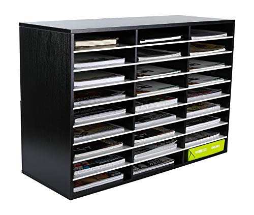 PAG Mail Sorter Organizer, Wood Literature Organizer, Student Mailbox for Classroom, Desktop Bill Paper Organizer for Office Home School, 27 Compartments, Black&White