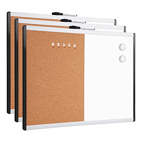 Amazon Basics Combo Magnetic Whiteboard&Cork Board for Home,Office and Classroom, Plastic/Aluminum Frame, White,Yellow, 17" x 23"