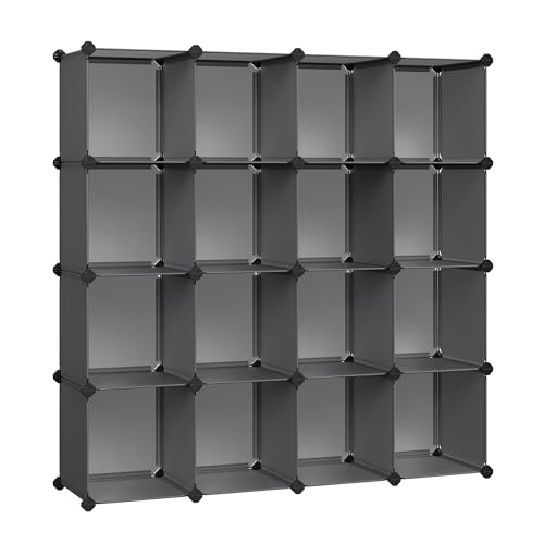 SONGMICS Cube Storage Organizer, Set of 16 Plastic Cubes, Closet Organizers and Storage, Room Organization, Bedroom Living Room, 12.2 x 48.4 x 48.4 Inches, Gray ULPC442G01