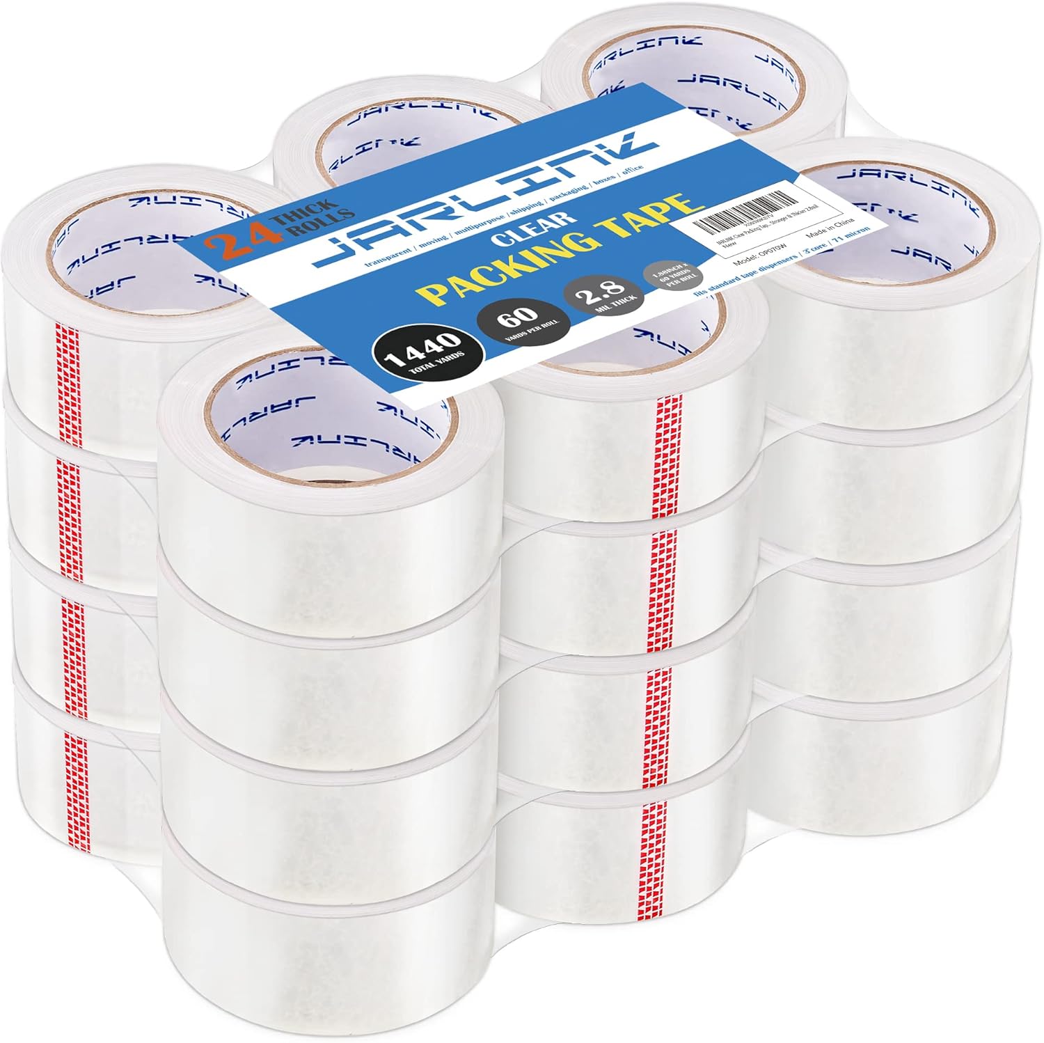 JARLINK Clear Packing Tape (24 Rolls), Heavy Duty Packaging Tape for Shipping Packaging Moving Sealing, Stronger & Thicker 2.8mil, 1.88 inches Wide, 60 Yards Per Roll, 1440 Total Yards