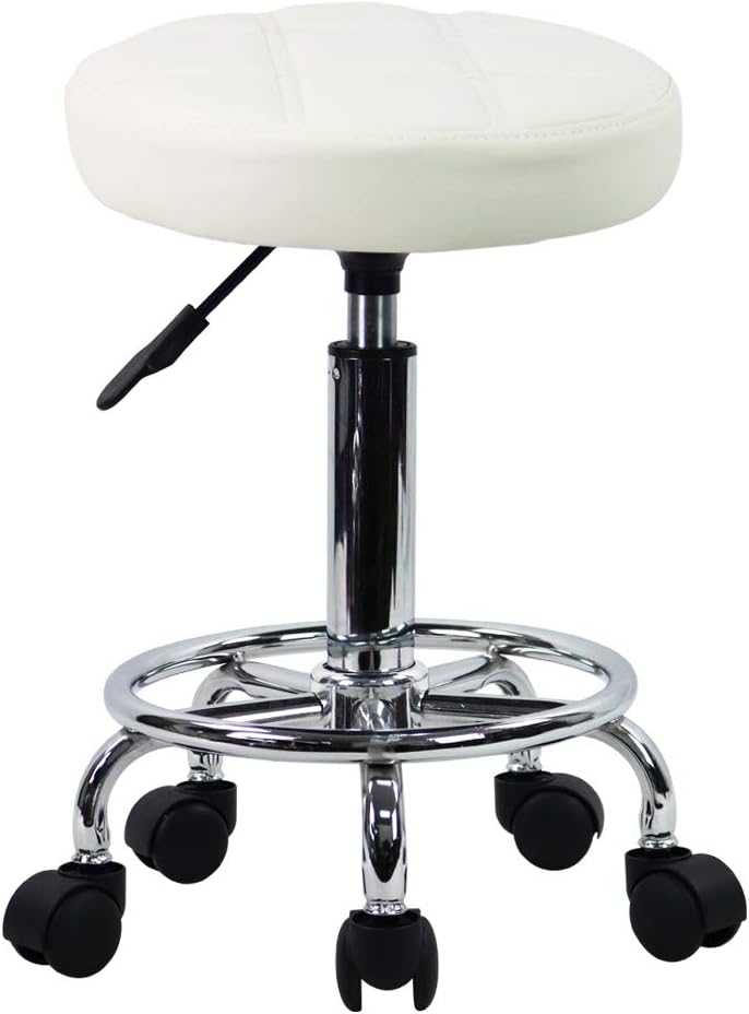 KKTONER Round Rolling Stool Chair (White)