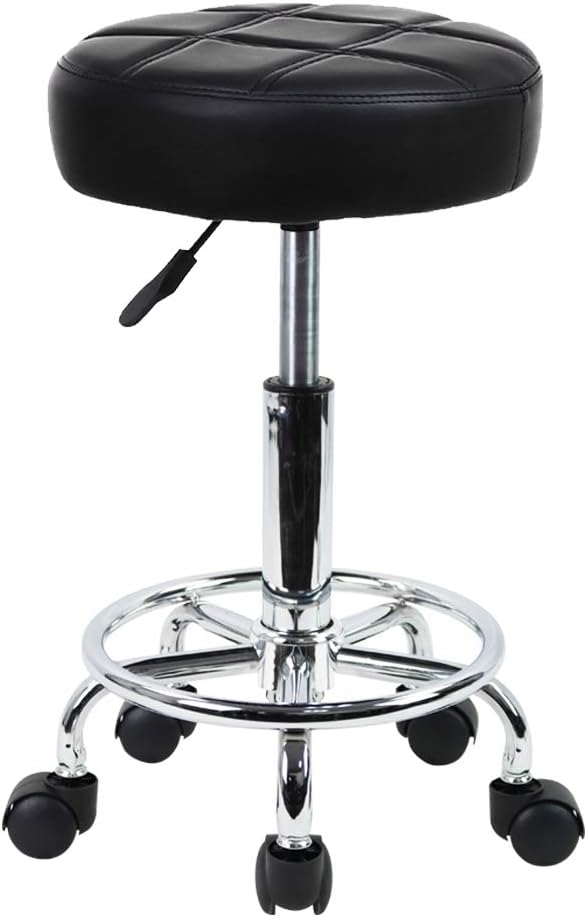 KKTONER Round Rolling Stool Chair (Black)