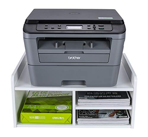 PAG Desktop Printer Stand with Storage, Paper Storage Holder Rack for Desk, Wooden Printer Organization for Home/Office, White